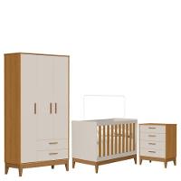 Quarto De Bebê Flip Com Cômoda Gaveteiro Areia Acetinado Savana - Reller - 1
