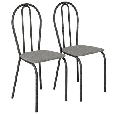 Kit 02 Cadeiras Tubular America 004 Cromo Preto Assento Grafiato Artef Grafiato