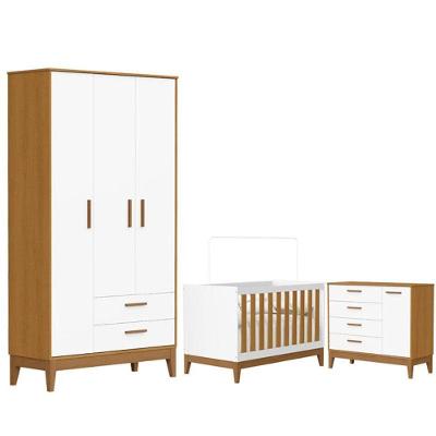Quarto de Bebê Flip em MDF 112 cm Branco Acetinado Savana com Berço e Cômoda Reller