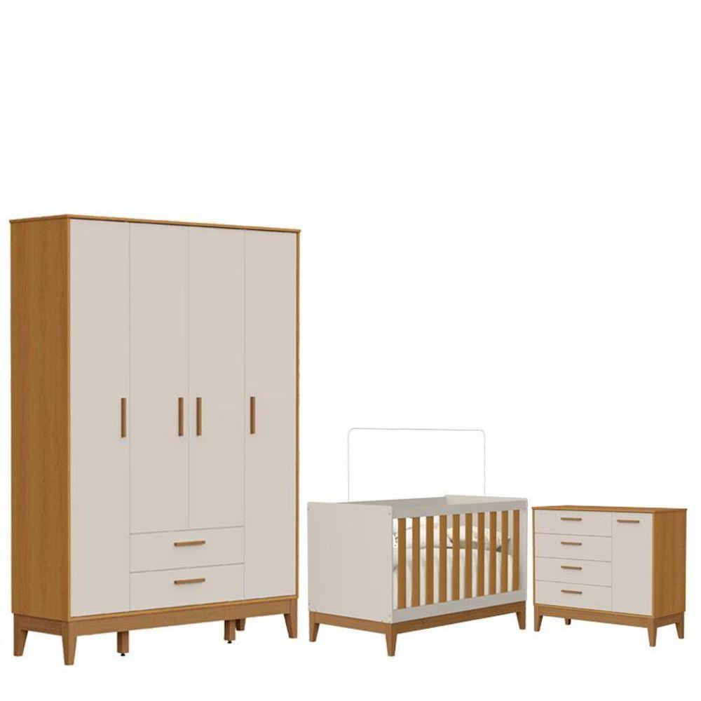Quarto De Bebê Flip Com Cômoda Sapateira Areia Acetinado Savana - Reller - 1