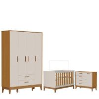 Quarto De Bebê Flip Com Cômoda Sapateira Areia Acetinado Savana - Reller - 1