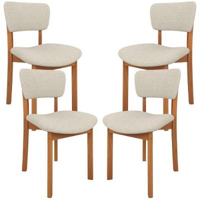 Kit 4 Cadeiras Para Sala De Jantar Cozinha Living Estofada Dara L02 Linho Champagne - Lyam Decor