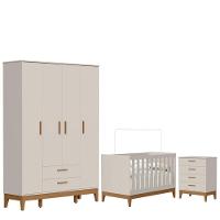 Quarto De Bebê Flip Guarda Roupa 4 Portas E Cômoda Gaveteiro Areia Acetinado - Reller - 1