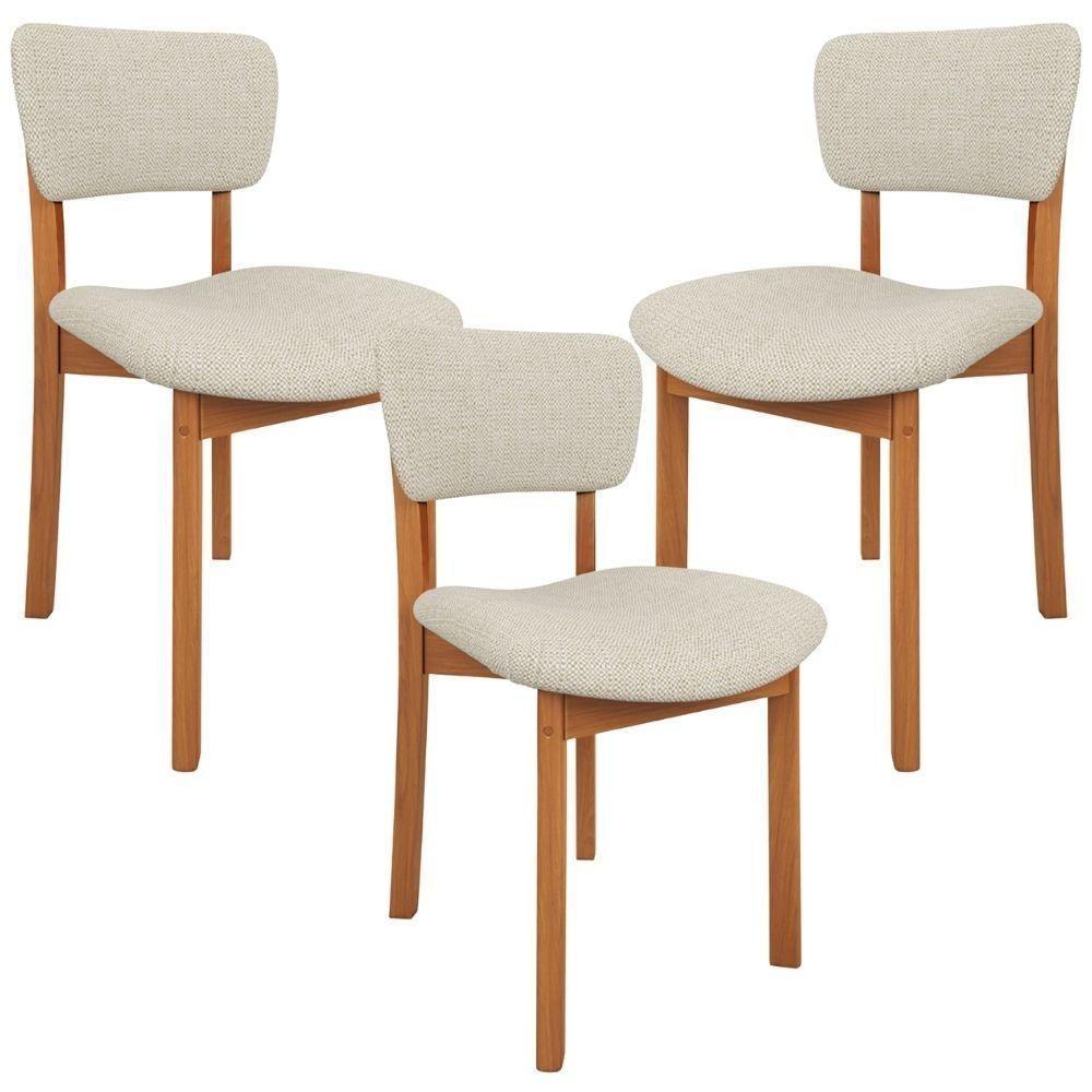 Kit 3 Cadeiras Para Sala De Jantar Cozinha Living Estofada Dara L02 Linho Champagne - Lyam Decor - 1