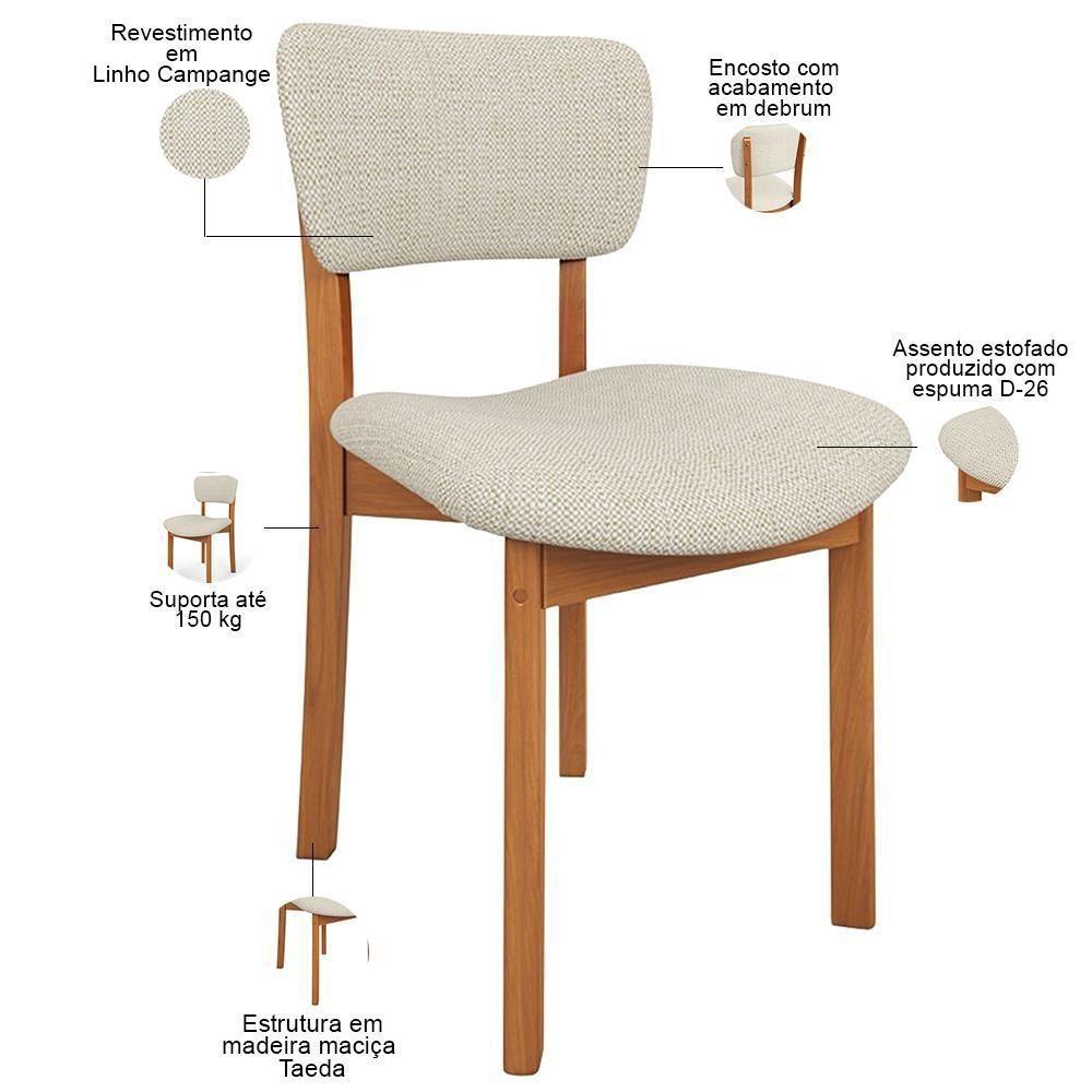 Kit 3 Cadeiras Para Sala De Jantar Cozinha Living Estofada Dara L02 Linho Champagne - Lyam Decor - 4