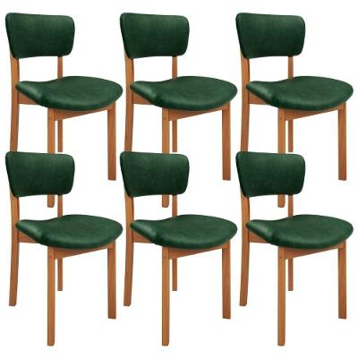 Kit 6 Cadeiras Dara L02 em Madeira Estofada em Couríssimo Verde Musgo para Cozinha e Living