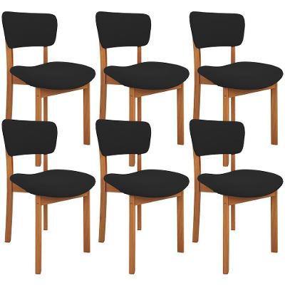 Kit 06 Cadeiras para Sala de Jantar Dara L02 Estrutura Madeira Estofada em Suede Preto