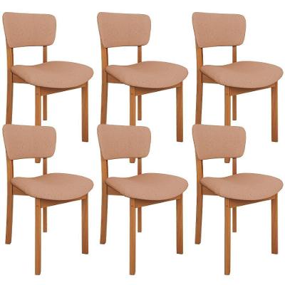 Kit 06 Cadeiras para Sala de Jantar Dara L02 Estrutura Madeira Assento em Linho Rosê