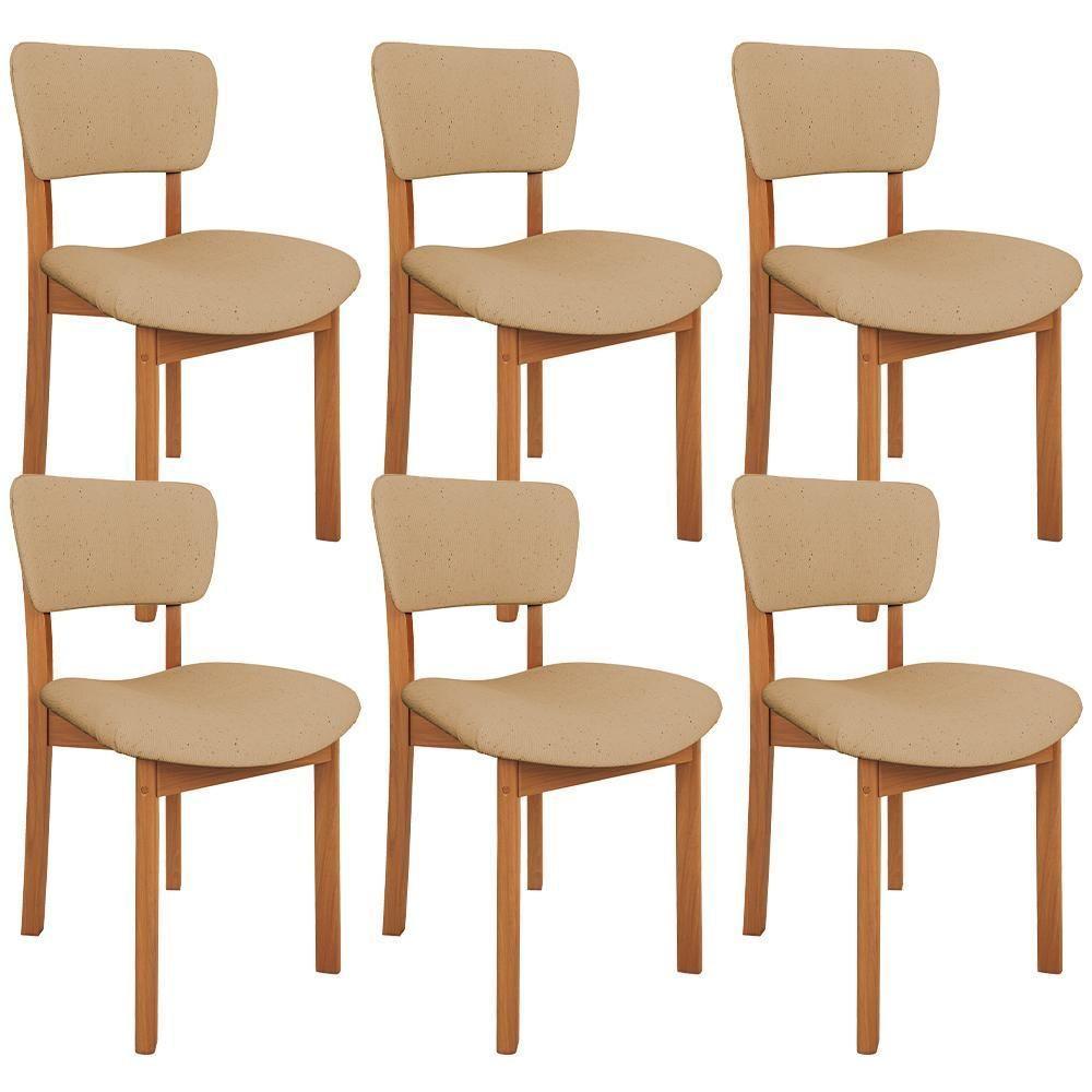 Kit 06 Cadeiras Para Sala De Jantar Cozinha Living Estofada Dara L02 Linho Bege Escuro - Lyam Decor - 1