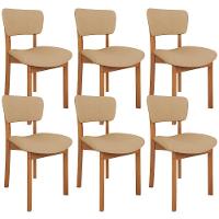 Kit 06 Cadeiras Para Sala De Jantar Cozinha Living Estofada Dara L02 Linho Bege Escuro - Lyam Decor - 1