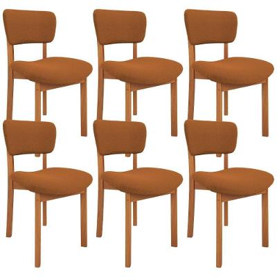 Kit 06 Cadeiras para Sala de Jantar Dara L02 em Madeira com Assento em Bouclê Terracota