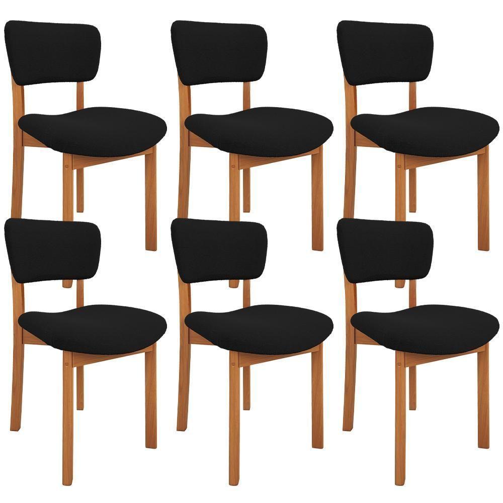 Kit 06 Cadeiras Para Sala De Jantar Cozinha Living Estofada Dara L02 Bouclê Preto - Lyam Decor - 1