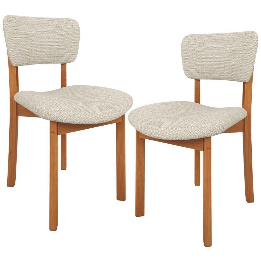 Kit 2 Cadeiras Para Sala De Jantar Cozinha Living Estofada Dara L02 Linho Champagne - Lyam Decor - 1