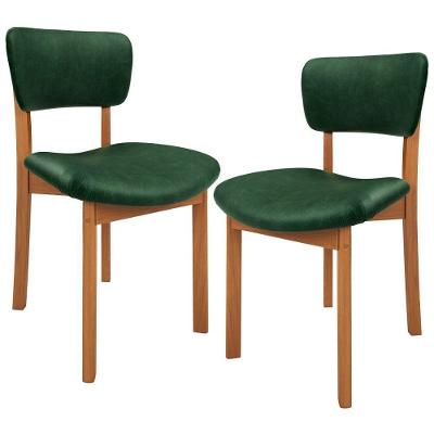 Kit 2 Cadeiras Dara Madeira Estofada em Couríssimo Verde para Sala de Jantar e Cozinha