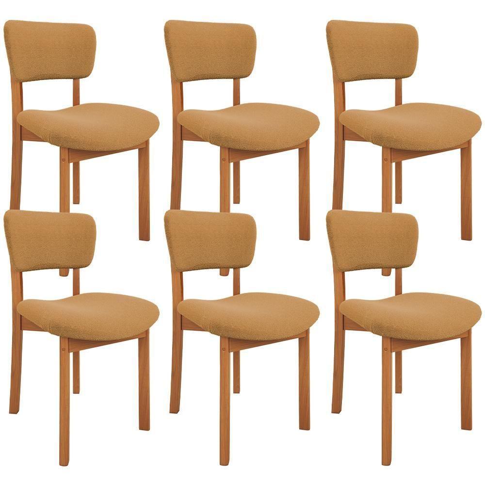 Kit 06 Cadeiras Para Sala De Jantar Cozinha Living Estofada Dara L02 Bouclê Mostarda - Lyam Decor - 1