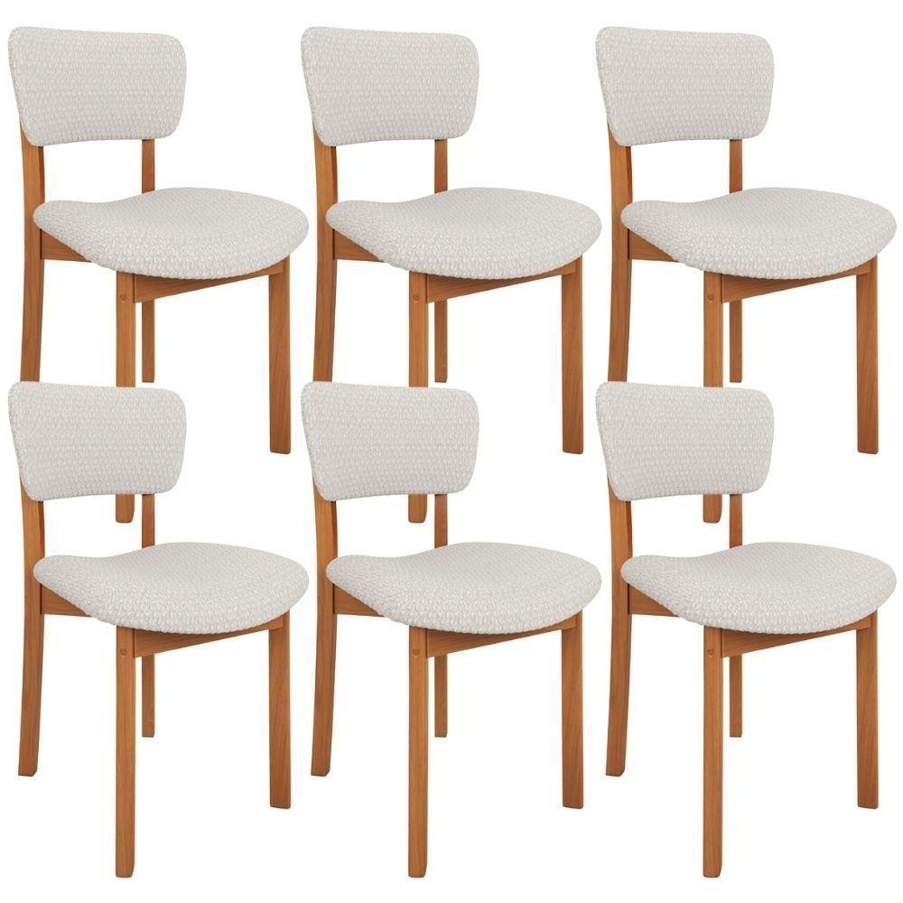 Kit 06 Cadeiras Para Sala De Jantar Cozinha Living Estofada Dara L02 Bouclê Cru - Lyam Decor - 1