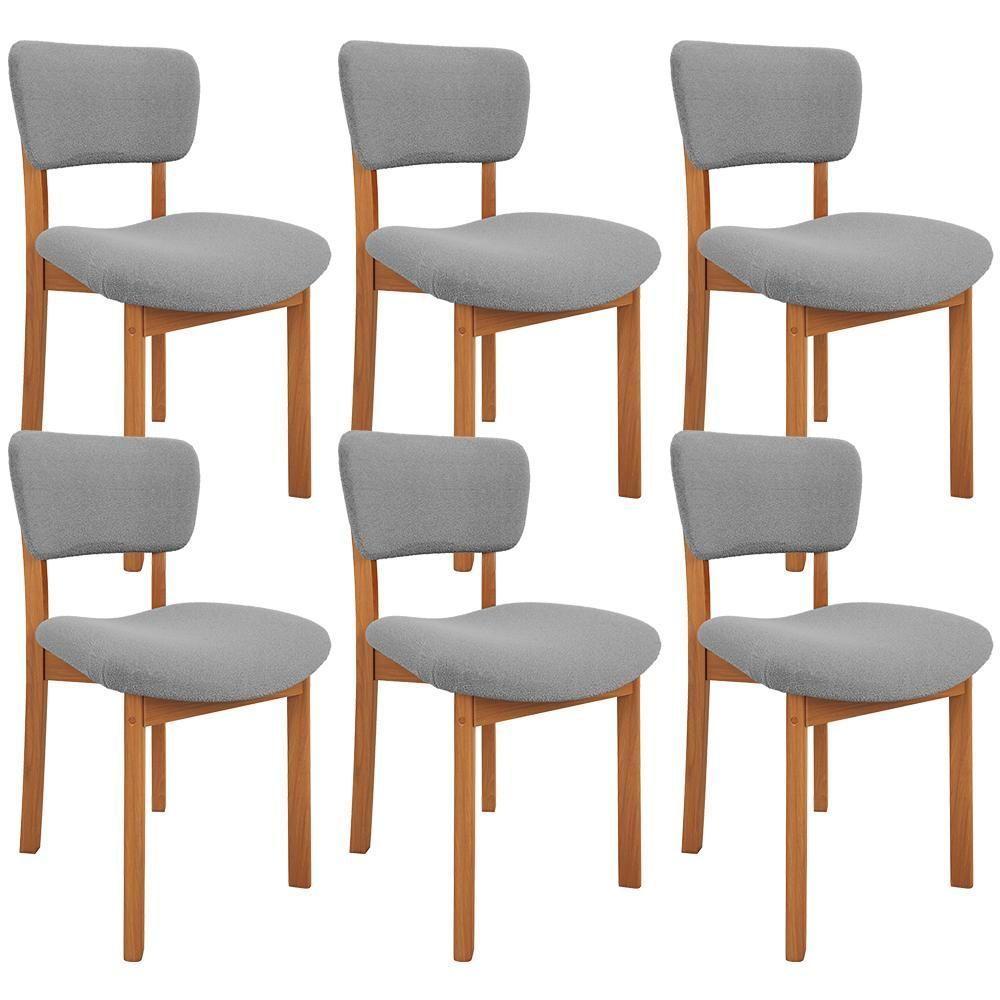 Kit 06 Cadeiras Para Sala De Jantar Cozinha Living Estofada Dara L02 Bouclê Cinza - Lyam Decor - 1