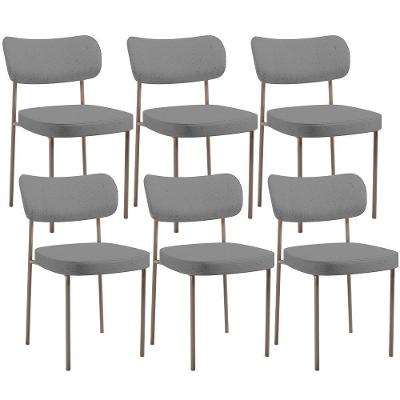 Kit 06 Cadeiras Estofadas Para Sala De Jantar Melina Base Arena L02 Linho Cinza Escuro - Lyam Decor
