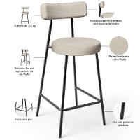 Kit 06 Banquetas Baixa Para Cozinha Sala De Jantar Bar Bancada Milão L02 Linho Palha - Lyam Decor