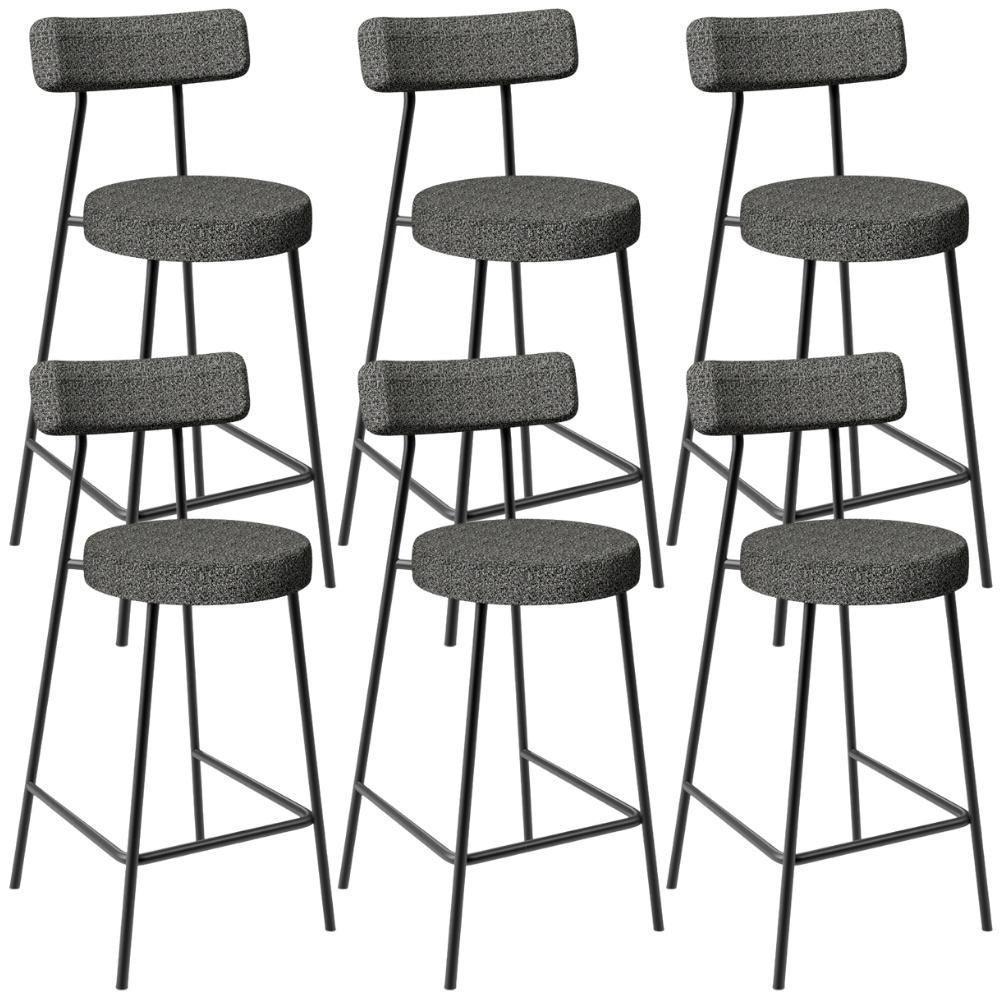 Kit 06 Banquetas Baixa Para Cozinha Sala De Jantar Bar Bancada Milão L02 Linho Mescla Chumbo - Lyam Decor - 1