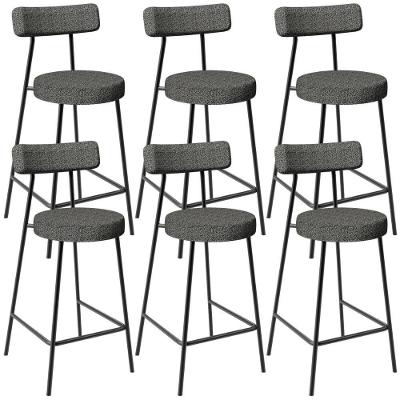 Kit 06 Banquetas Baixa Para Cozinha Sala De Jantar Bar Bancada Milão L02 Linho Mescla Chumbo - Lyam Decor