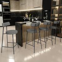 Kit 06 Banquetas Baixa Para Cozinha Sala De Jantar Bar Bancada Milão L02 Linho Mescla Chumbo - Lyam Decor - 2