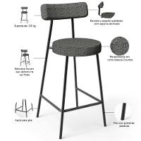 Kit 06 Banquetas Baixa Para Cozinha Sala De Jantar Bar Bancada Milão L02 Linho Mescla Chumbo - Lyam Decor