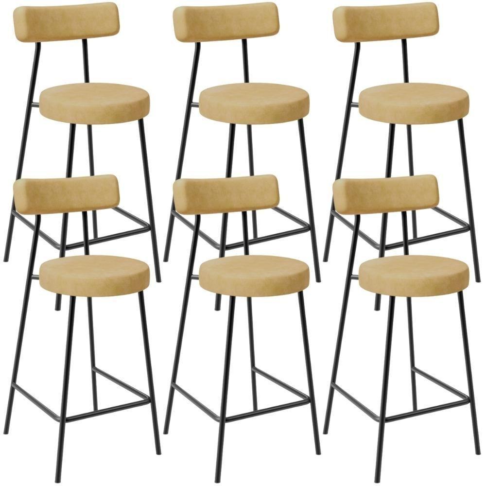 Kit 06 Banquetas Baixa Para Cozinha Sala De Jantar Bar Bancada Milão L02 Couríssimo Fendi - Lyam Decor - 1