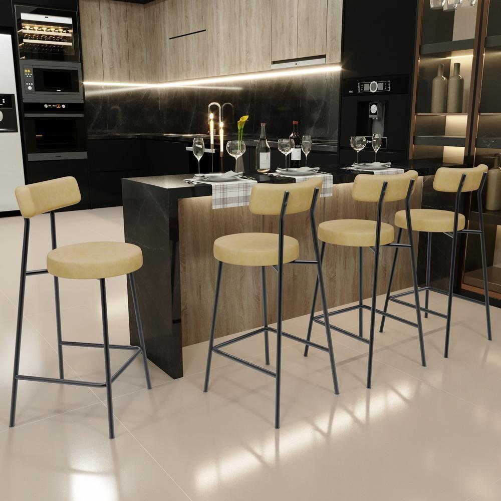 Kit 06 Banquetas Baixa Para Cozinha Sala De Jantar Bar Bancada Milão L02 Couríssimo Fendi - Lyam Decor - 2