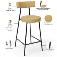 Kit 06 Banquetas Baixa Para Cozinha Sala De Jantar Bar Bancada Milão L02 Couríssimo Fendi - Lyam Decor