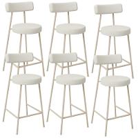 Kit 06 Banquetas Baixa Cozinha Sala Jantar Bancada Milão Arena L02 Linho Champagne - Lyam Decor - 1