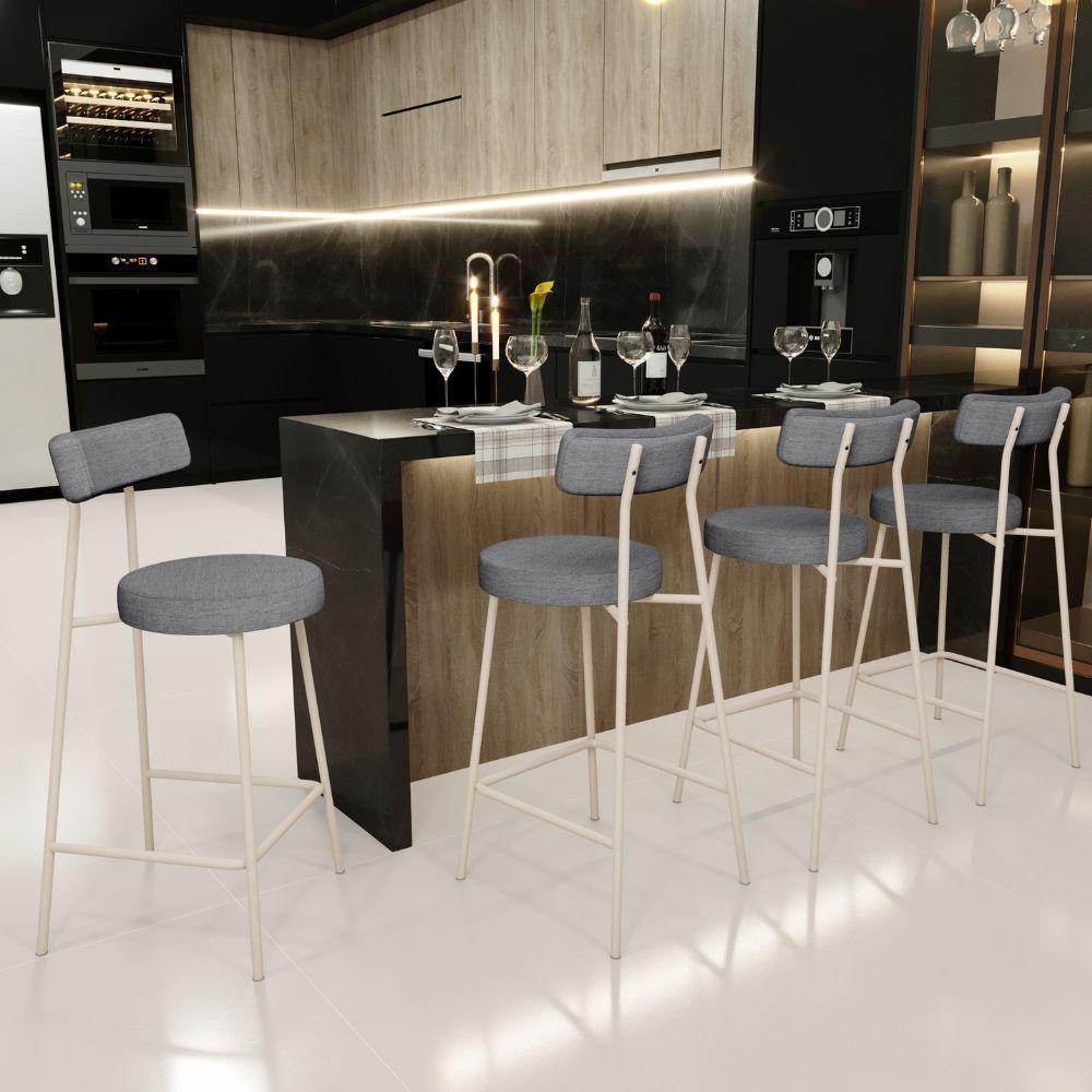 Kit 06 Banquetas Baixa Cozinha Sala Jantar Bancada Milão Arena L02 Linho Cinza Escuro - Lyam Decor - 2