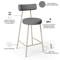 Kit 06 Banquetas Baixa Cozinha Sala Jantar Bancada Milão Arena L02 Linho Cinza Escuro - Lyam Decor