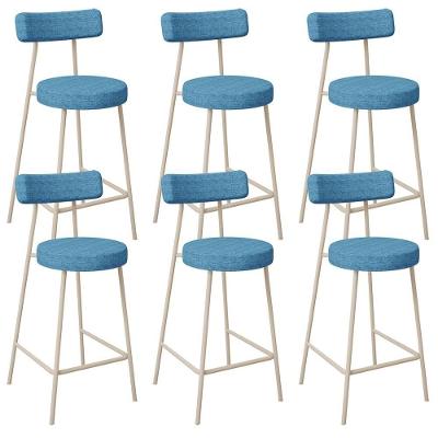 Kit 06 Banquetas Baixa Cozinha Sala Jantar Bancada Milão Arena L02 Linho Azul - Lyam Decor