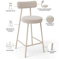 Kit 06 Banquetas Baixa Cozinha Sala Jantar Bancada Milão Arena L02 Bouclê Bege - Lyam Decor