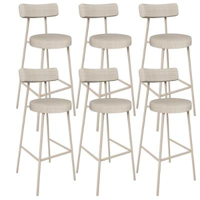 Kit 06 Banquetas Alta Bar Cozinha Sala de Jantar Milão L02 Assento Poliéster Estrutura Aço Bege