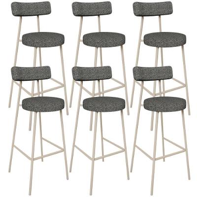 Kit 6 Banquetas Milão Arena L02 Assento Linho Estrutura Aço com Encosto Fixo Cinza