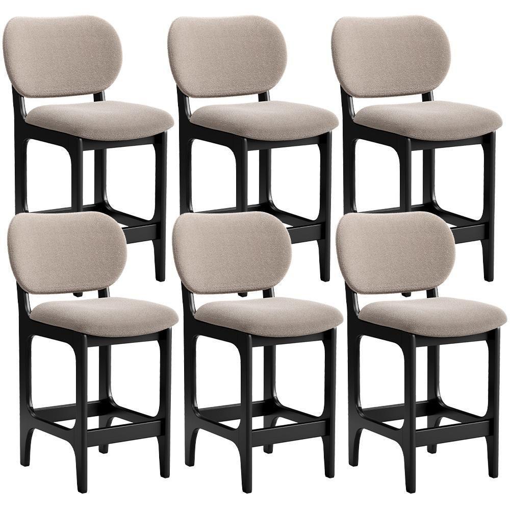 Kit 06 Banquetas Baixa Bar Cozinha E Sala De Jantar Fixa Betta L02 Preto Bouclê Bege - Lyam Decor - 1
