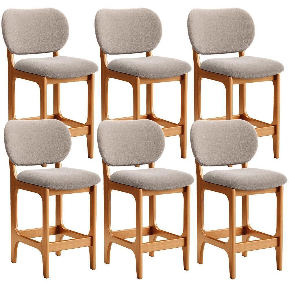 Kit 06 Banquetas Baixa Bar Cozinha E Sala De Jantar Fixa Betta L02 Imbuia Bouclê Bege - Lyam Decor - 1