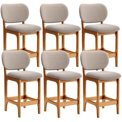 Kit 06 Banquetas Baixa Bar Cozinha E Sala De Jantar Fixa Betta L02 Imbuia Bouclê Bege - Lyam Decor