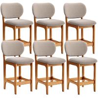 Kit 06 Banquetas Baixa Bar Cozinha E Sala De Jantar Fixa Betta L02 Imbuia Bouclê Bege - Lyam Decor - 1