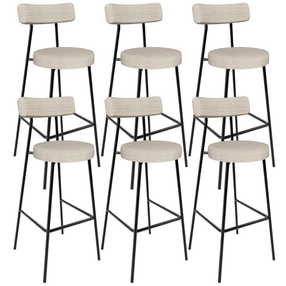 Kit 06 Banquetas Alta Bar Cozinha Sala De Jantar Estrutura Em Aço Milão L02 Linho Palha - Lyam Decor - 1