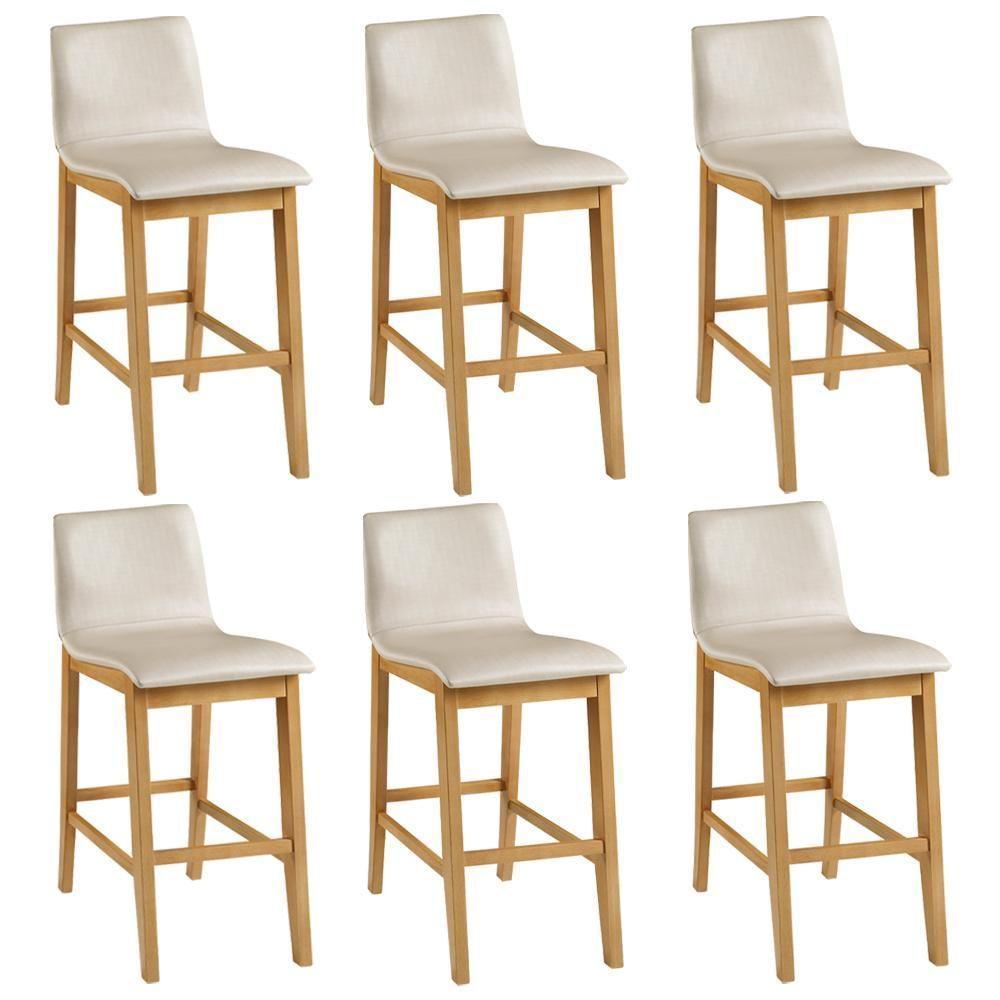 Kit 06 Banquetas Altas Estofada Para Cozinha Sala De Jantar Fixa Elis B05 Facto Bege - Lyam Decor - 1