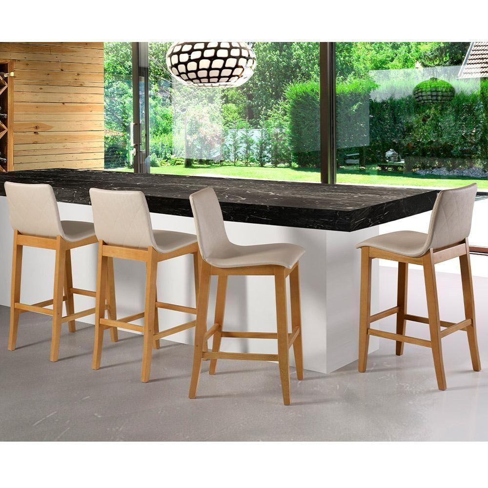 Kit 06 Banquetas Altas Estofada Para Cozinha Sala De Jantar Fixa Elis B05 Facto Bege - Lyam Decor - 2