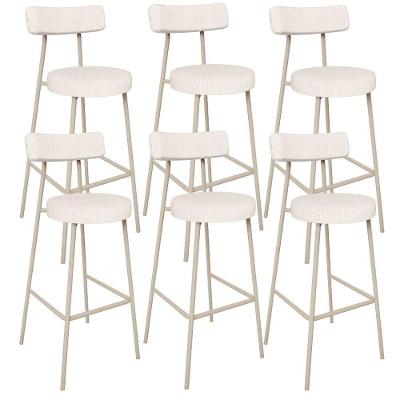 Kit 06 Banquetas Alta Bar Milão Arena L02 Assento em Linho Estrutura em Aço Creme