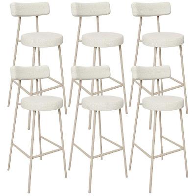 Kit 06 Banquetas Alta Bar Cozinha Sala De Jantar Aço Milão Arena L02 Linho Champagne - Lyam Decor