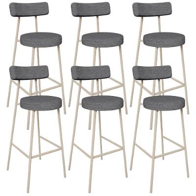 Kit 06 Banquetas Alta Bar Cozinha Sala De Jantar Aço Milão Arena L02 Linho Cinza Escuro - Lyam Decor