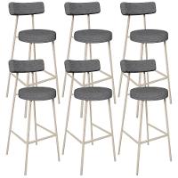 Kit 06 Banquetas Alta Bar Cozinha Sala De Jantar Aço Milão Arena L02 Linho Cinza Escuro - Lyam Decor - 1