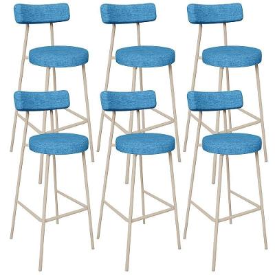 Kit 06 Banquetas Alta Bar Cozinha Sala De Jantar Aço Milão Arena L02 Linho Azul - Lyam Decor