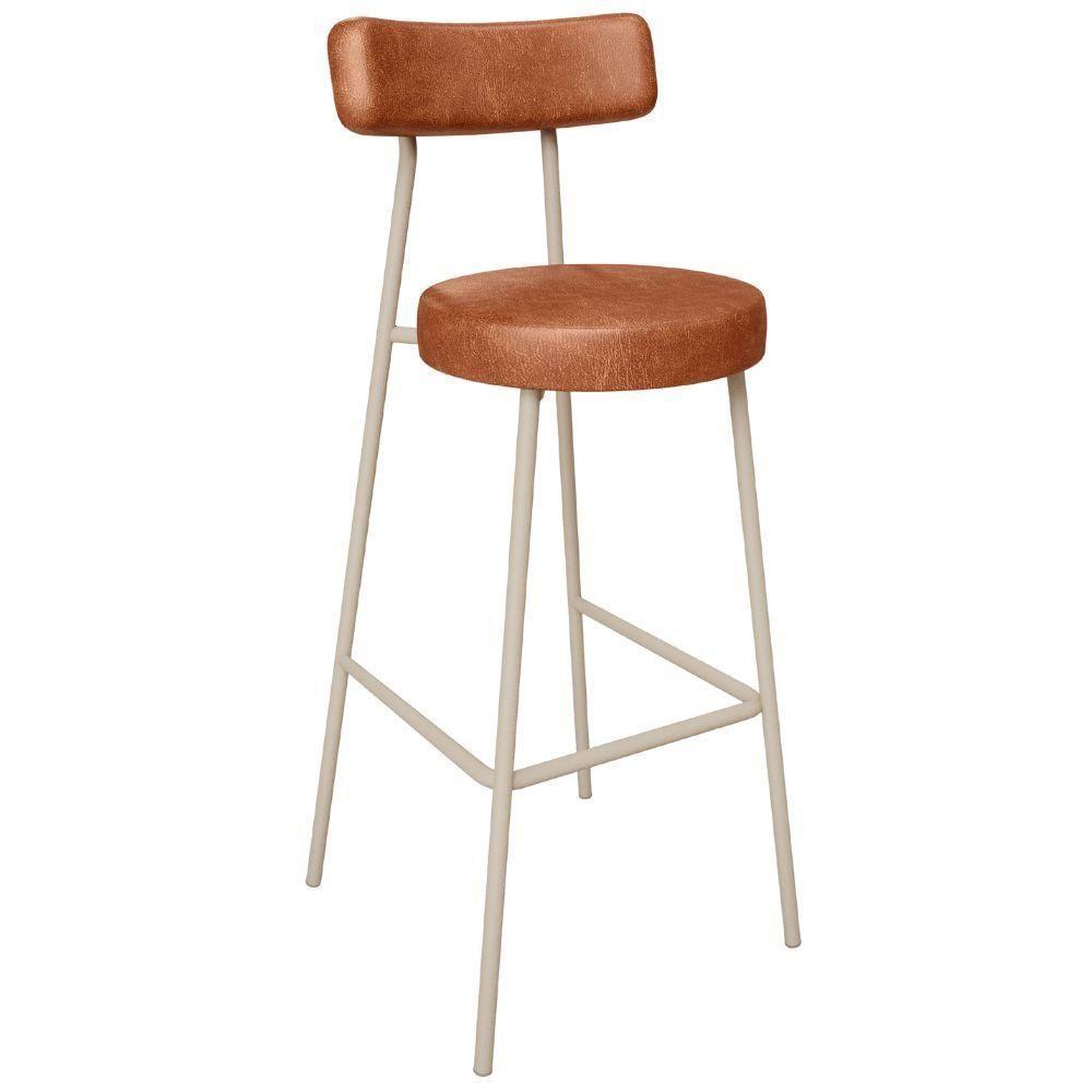 Kit 06 Banquetas Alta Bar Cozinha Sala De Jantar Aço Milão Arena L02 Couríssimo Camel - Lyam Decor - 3